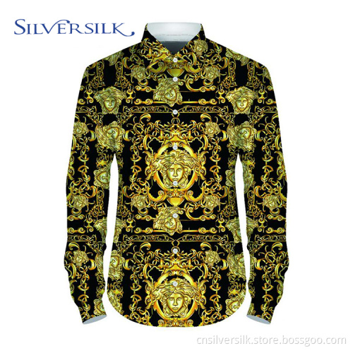 Polyester bedrucktes klassisches Langarm-Männer-Custom-Shirt